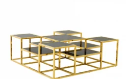 Casa Padrino Luxus Art Deco Designer Couchtisch Gold mit schwarzer Glasplatte - 120 x 120 x H. 42 cm
