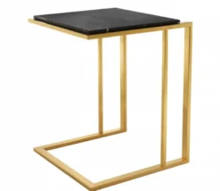 Casa Padrino Luxus Art Deco Designer Beistelltisch Gold mit schwarzer Marmorplatte 45 x 45 x H. 58 cm
