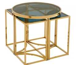 Casa Padrino Luxus Art Deco Designer Beistelltisch 5er Set Gold / Rauchglas 60 x H. 55 cm