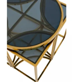 Casa Padrino Luxus Art Deco Designer Beistelltisch 5er Set Gold / Rauchglas 60 x H. 55 cm