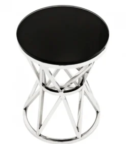 Casa Padrino Luxus Art Deco Designer Beistelltisch, polierter rostfreier Stahl und schwarzes Glas, 29 x H. 39 cm