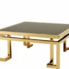 Casa Padrino Luxus Art Deco Designer Couchtisch in Gold und schwarzem Glas - 100 x 100 x H. 45 cm