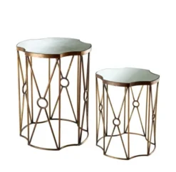 Casa Padrino Luxus Art Deco Designer Beistelltisch 2er Set in Antik Messing - 55 x H. 72 cm / 44,5 x H. 56,5 cm