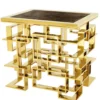 Casa Padrino Luxus Art Deco Designer Beistelltisch in Gold mit brauner Marmorplatte, 50 x 65 x H. 60 cm