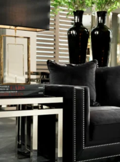 Casa Padrino Luxus Art Deco Designer Beistelltisch, polierter Edelstahl und Rauchglas, 65 x 65 x H. 55 cm