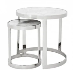 Casa Padrino Luxus Art Deco Designer Beistelltisch 2er Set - Edler Beistelltisch aus Edelstahl und Marmor - 56 x H. 56 cm / 35 x H. 45,5 cm