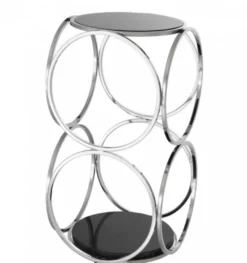 Casa Padrino Luxus Art Deco Designer Beistelltisch, polierter Edelstahl, schwarzer Marmor und Glas, 32 x 32 x H. 61,5 cm