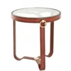 Casa Padrino Luxus Art Deco Designer Beistelltisch aus braunem Leder - Antik Messing / Braun - 57 x H. 60 cm