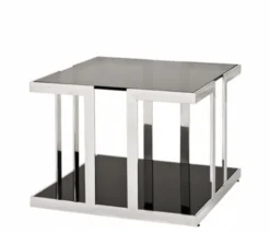 Casa Padrino Luxus Art Deco Designer Beistelltisch - Polierter Edelstahl & Rauchglas - 65 x 65 x H. 55 cm