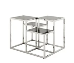 Casa Padrino Luxus Art Deco Designer Beistelltisch in poliertem Stahl und Rauchglas 65 x 65 x H. 50 cm