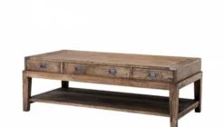 Casa Padrino Luxus Art Deco Designer Couchtisch aus Eichenholz in geräucherter Eiche und Rotguss, 140,5 x 71,5 x H. 48 cm