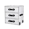 Casa Padrino Luxus Art Deco Designer Beistelltisch mit 3 Schubladen - Poliertes Aluminium & Schwarzes Leder - 58 x 47 x H. 66 cm