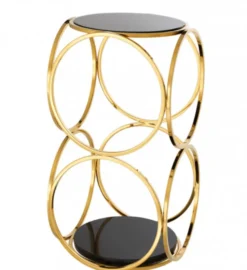 Casa Padrino Luxus Art Deco Designer Beistelltisch Gold - 32 x 32 x H. 61,5 cm - Hochwertiger Beistelltisch aus Edelstahl, Marmor und Glas