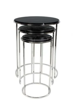 Casa Padrino Luxus Art Deco Designer Beistelltisch 3er Set - Edelstahl & schwarzer Marmor - 50x63 cm / 37x58 cm / 28x55 cm