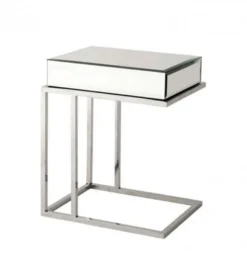 Casa Padrino Luxus Art Deco Designer Beistelltisch, polierter Stahl und Spiegelglas, 50 x 40 x H. 60 cm