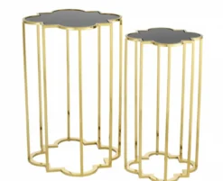 Casa Padrino Luxus Art Deco Designer Beistelltische 2er Set Gold mit schwarzem Glas, 40x40x60 cm und 30x30x55 cm