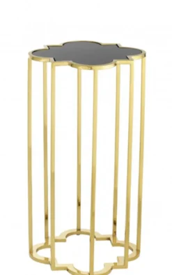Casa Padrino Luxus Art Deco Designer Beistelltische 2er Set Gold mit schwarzem Glas, 40x40x60 cm und 30x30x55 cm
