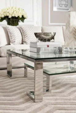 Casa Padrino Luxus Art Deco Designer Couchtisch - Quadratischer Wohnzimmertisch aus Edelstahl und Glas - 120 x 120 x H. 40 cm