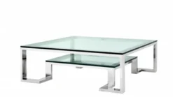 Casa Padrino Luxus Art Deco Designer Couchtisch - Quadratischer Wohnzimmertisch aus Edelstahl und Glas - 120 x 120 x H. 40 cm