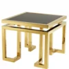 Casa Padrino Luxus Art Deco Designer Beistelltisch in Gold mit schwarzer Glasplatte 65 x 65 x H. 55 cm