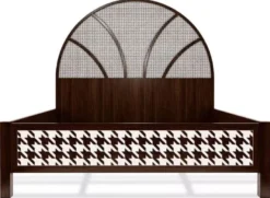 Casa Padrino Luxus Art Deco Doppelbett Dunkelbraun / Weiß 214 x 191 x H. 180 cm - Massivholz Bett - Schlafzimmer Möbel - Hotel Möbel - Art Deco Möbel - Luxus Möbel