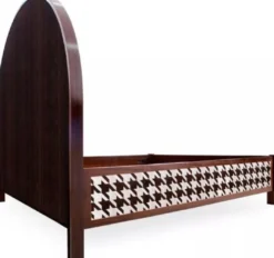 Casa Padrino Luxus Art Deco Doppelbett Dunkelbraun / Weiß 214 x 191 x H. 180 cm - Massivholz Bett - Schlafzimmer Möbel - Hotel Möbel - Art Deco Möbel - Luxus Möbel