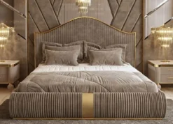 Casa Padrino Luxus Art Deco Doppelbett Grau / Gold - Edles Massivholz Bett mit Kopfteil - Art Deco Schlafzimmer & Hotel Möbel