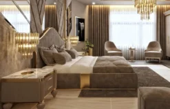 Casa Padrino Luxus Art Deco Doppelbett Grau / Gold - Edles Massivholz Bett mit Kopfteil - Art Deco Schlafzimmer & Hotel Möbel