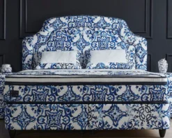 Casa Padrino Luxus Art Deco Doppelbett Weiß / Blau / Schwarz - Verschiedene Größen