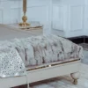 Casa Padrino Luxus Art Deco Doppelbett Beige / Grau / Gold - Edles Massivholz Bett mit Kopfteil - Art Deco Schlafzimmer & Hotel Möbel - Luxus Kollektion