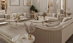 Casa Padrino Luxus Art Deco 4er Sofa Grau / Gold