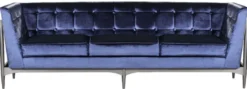 Casa Padrino Luxus Art Deco 3er Sofa Blau / Grau 250 x 76 x H. 83 cm - Edles Samt Sofa mit Mahagoni Rahmen - Art Deco Wohnzimmer Möbel