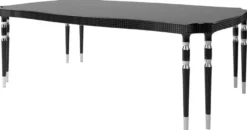 Casa Padrino Luxus Art Deco Esstisch Schwarz / Silber 220 x 115 x H. 76 cm - Edler Esszimmertisch mit 8 Tischbeinen - Art Deco Esszimmer Möbel