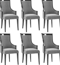 Casa Padrino Luxus Art Deco Esszimmer Stuhl Set Grau / Schwarz / Silber 50 x 50 x H. 110 cm - Edles Küchen Stühle 6er Set - Art Deco Esszimmer Möbel