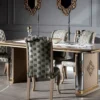 Casa Padrino Luxus Art Deco Esszimmer Set Beige / Gold - 1 Esstisch & 6 Esszimmerstühle - Handgefertigte Art Deco Esszimmer Möbel