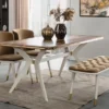 Casa Padrino Luxus Art Deco Esszimmer Set Braun / Weiß / Gold - 1 Esszimmertisch & 4 Esszimmerstühle & 1 Sitzbank - Art Deco Esszimmer Möbel