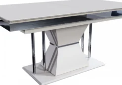 Casa Padrino Luxus Art Deco Esstisch Weiß / Grau / Silber 164 x 92 x H. 77 cm - Esszimmertisch - Küchentisch - Edle Art Deco Esszimmer Möbel