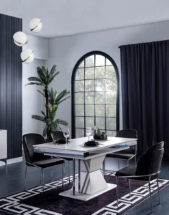Casa Padrino Luxus Art Deco Esstisch Weiß / Grau / Silber 164 x 92 x H. 77 cm - Esszimmertisch - Küchentisch - Edle Art Deco Esszimmer Möbel
