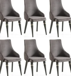 Casa Padrino Luxus Art Deco Esszimmer Stuhl Set Grau / Gold 57 x 55 x H. 98 cm - Edles Küchen Stühle 6er Set - Art Deco Esszimmer Möbel