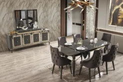 Casa Padrino Luxus Art Deco Esszimmer Stuhl Set Grau / Gold 57 x 55 x H. 98 cm - Edles Küchen Stühle 6er Set - Art Deco Esszimmer Möbel