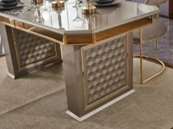 Casa Padrino Luxus Art Deco Esszimmer Set Grau / Gold - 1 Ausziehbarer Esstisch & 6 Esszimmerstühle mit Armlehnen - Esszimmer Möbel - Art Deco Möbel - Luxus Möbel - Art Deco Einrichtung
