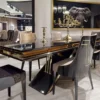 Casa Padrino Luxus Art Deco Esstisch Schwarz / Gold - Handgefertigter Massivholz Küchentisch - Art Deco Esszimmer Möbel