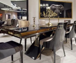 Casa Padrino Luxus Art Deco Esstisch Schwarz / Gold - Handgefertigter Massivholz Küchentisch - Art Deco Esszimmer Möbel
