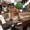 Casa Padrino Luxus Art Deco Esszimmer Stuhl 8er Set Creme / Braun / Grau / Gold