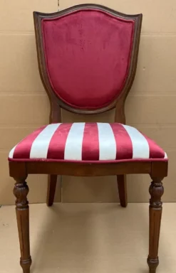 Casa Padrino Luxus Art Deco Esszimmer Stuhl Bordeauxrot / Weiß / Braun - Eleganter Massivholz Stuhl mit Streifen - Art Deco Esszimmer Möbel