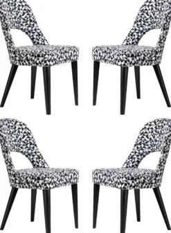 Casa Padrino Luxus Art Deco Esszimmerstuhl 4er Set Weiß / Grau / Schwarz 49 x 61 x H. 89 cm - Elegante Küchenstühle mit Muster - Esszimmer Möbel - Luxus Möbel - Art Deco Möbel - Luxus Einrichtung