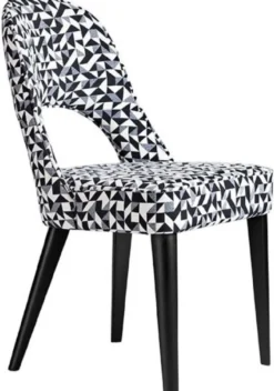 Casa Padrino Luxus Art Deco Esszimmerstuhl 4er Set Weiß / Grau / Schwarz 49 x 61 x H. 89 cm - Elegante Küchenstühle mit Muster - Esszimmer Möbel - Luxus Möbel - Art Deco Möbel - Luxus Einrichtung
