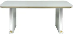 Casa Padrino Luxus Art Deco Esstisch Weiß / Gold - Handgefertigter Massivholz Küchentisch mit Spiegelglas - Art Deco Esszimmer Möbel