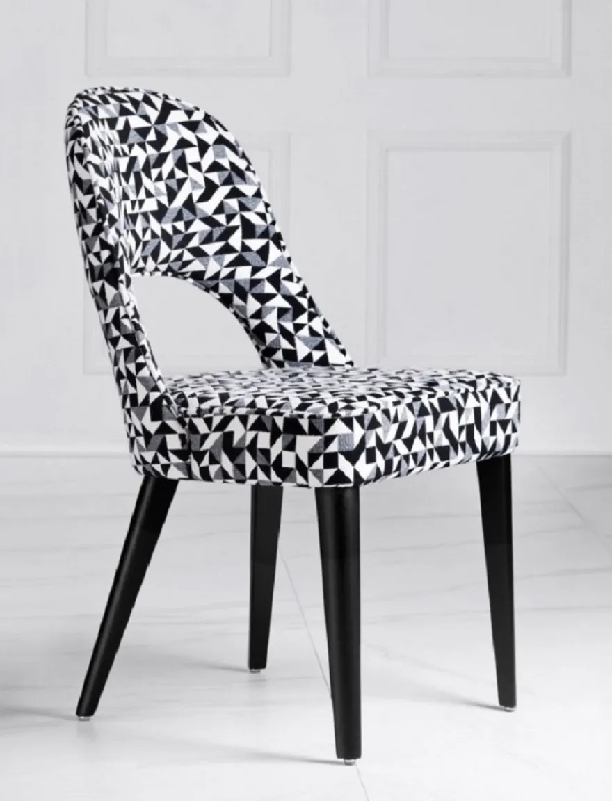 Casa Padrino Luxus Art Deco Esszimmer Stuhl Weiß / Grau / Schwarz 49 x 61 x H. 89 cm - Art Deco Küchenstuhl mit Muster - Esszimmer Möbel - Luxus Möbel - Art Deco Möbel - Luxus Einrichtung