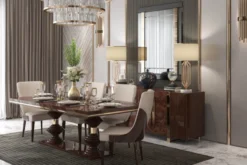 Casa Padrino Luxus Art Deco Esszimmer Stuhl Set Beige / Dunkelbraun Hochglanz - Küchen Stühle 6er Set - Edle Art Deco Esszimmer Möbel